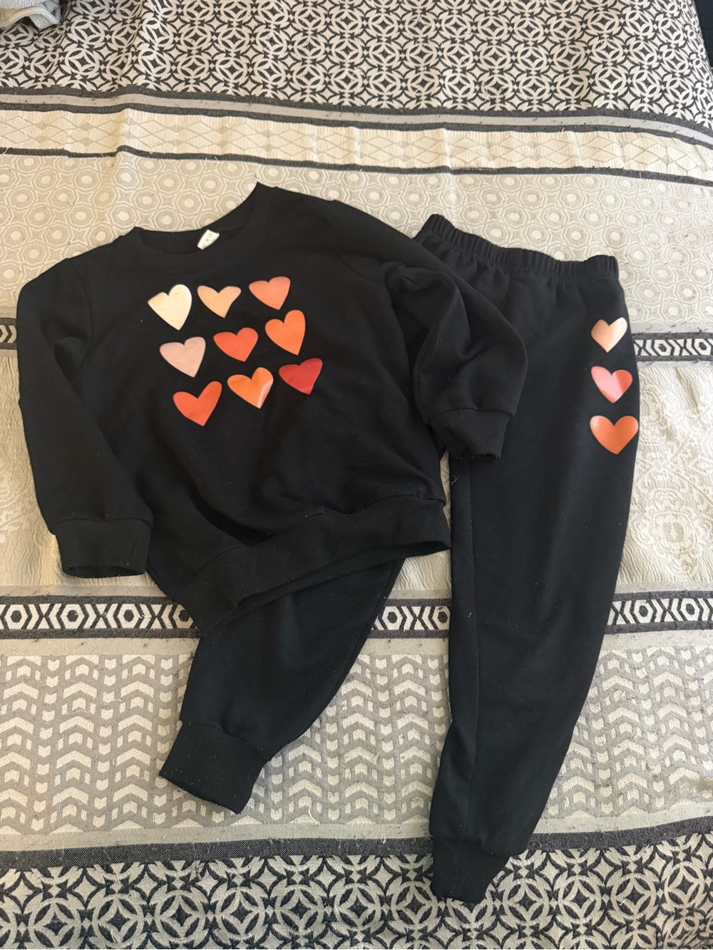 Kids Black Heart Sweatshirt & Jogger Set - Multicolor Heart Accents